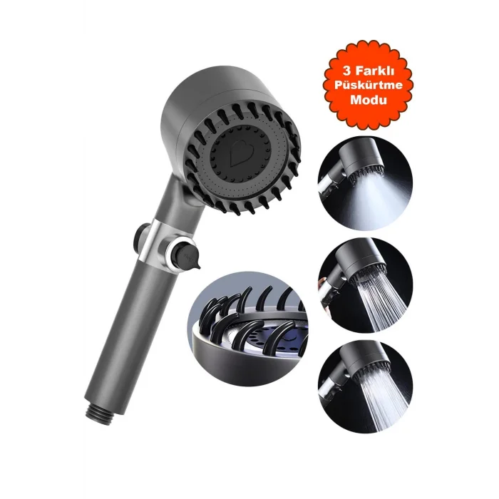 Lux 3 Fonksiyonlu Banyo Duş Başlığı Filtreli Kireç Önleyici Turbo Yüksek Basınçlı M