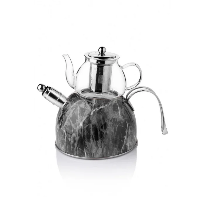 Nisev Mermer Düdüklü Çelik-Cam Çaydanlık Takımı – Özel Tasarım, Yüksek Performanslı