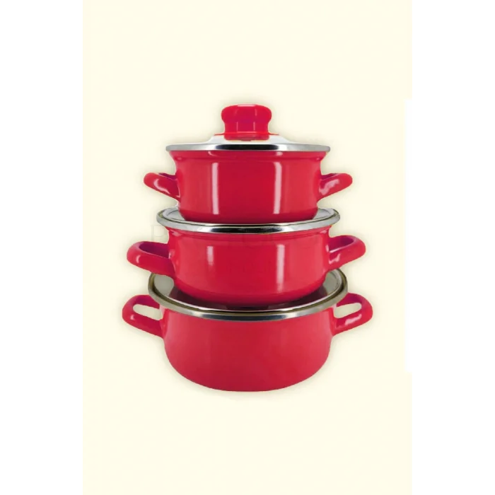 Protocol London Premium Mini Emaye Tencere Seti – Kırmızı 12/14/16 cm