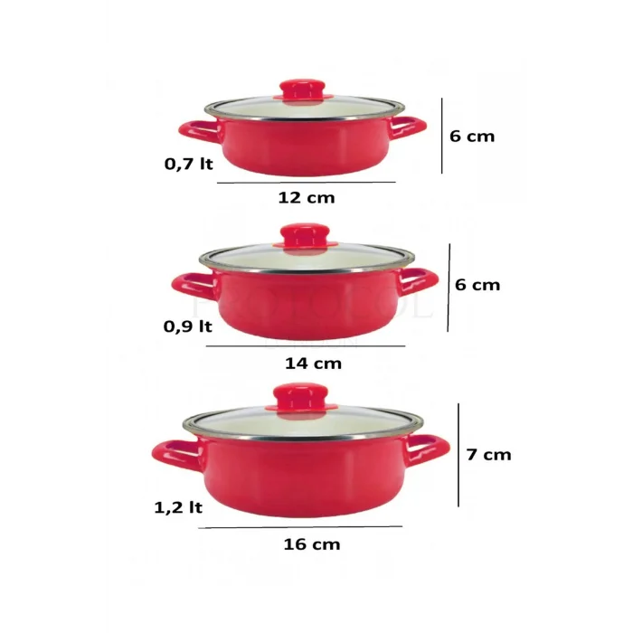 Protocol London Premium Mini Emaye Tencere Seti – Kırmızı 12/14/16 cm