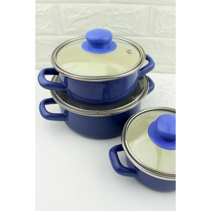 Lüks Mini Emaye Tencere Seti – 12/14/16 cm, 6 Parça Saklama Kabı