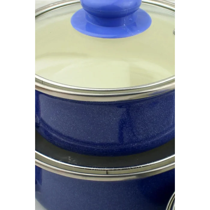 Lüks Mini Emaye Tencere Seti – 12/14/16 cm, 6 Parça Saklama Kabı