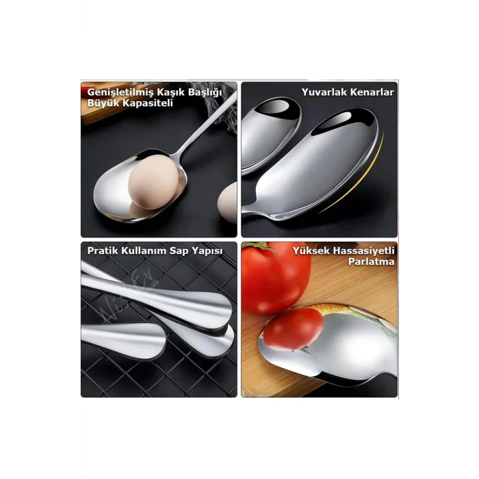 Premium 6lı Paslanmaz Çelik Lüks Servis Kaşığı Seti – Büyük Boy Şıklık