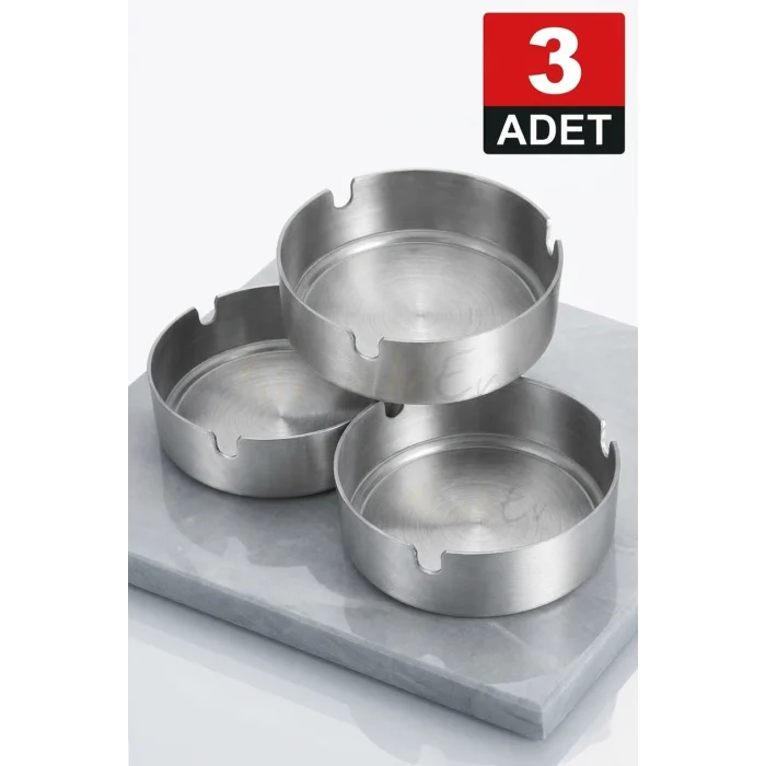 3 Adet Premium Paslanmaz Çelik Krom Küllük – 10 cm Geniş Boyutlu, Modern İç Mekan Çözümleri