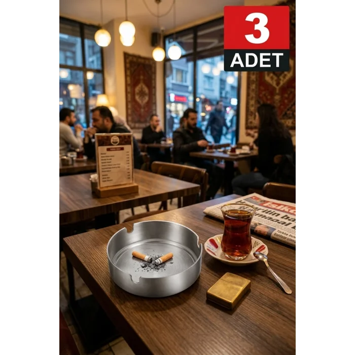 3 Adet Premium Paslanmaz Çelik Krom Küllük – 10 cm Geniş Boyutlu, Modern İç Mekan Çözümleri