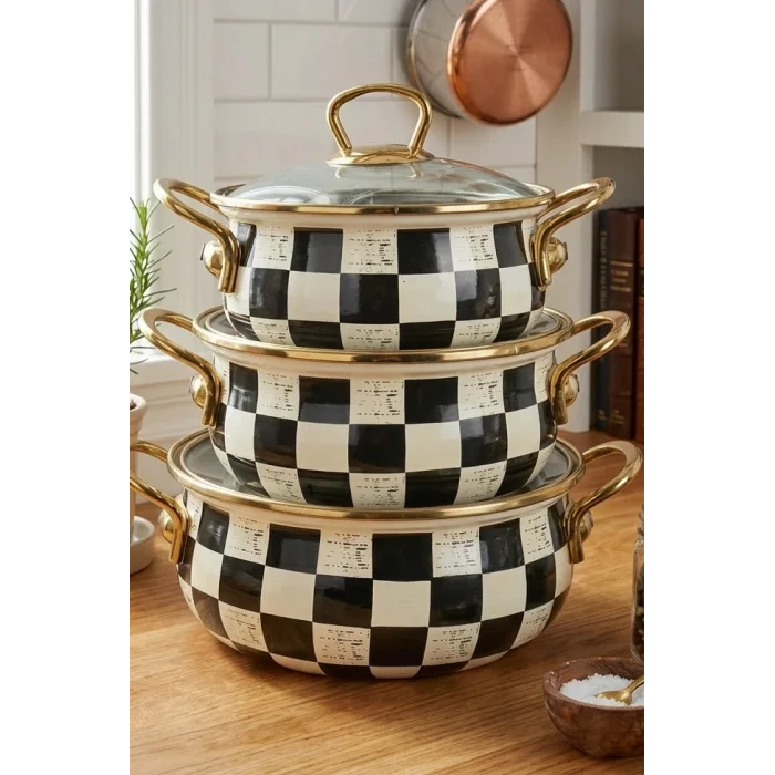 İtalyan Dama Emaye Tencere Seti – 16/18/20 cm