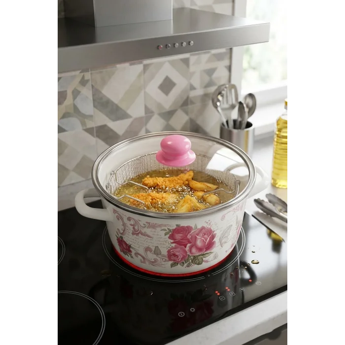 Pembegül Emaye Kızartma Tenceresi 22 cm – Lüks ve Çok İşlevli