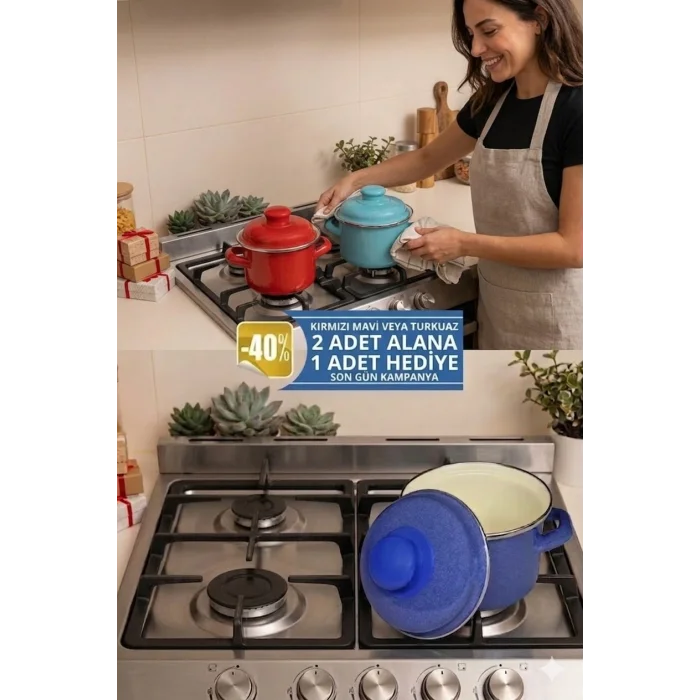 italyan tasarım Emaye Mini Tencere Seti – 12cm 900ml 2-Renk Alana 1 adet-bedava, Lüks ve Çevre Dostu