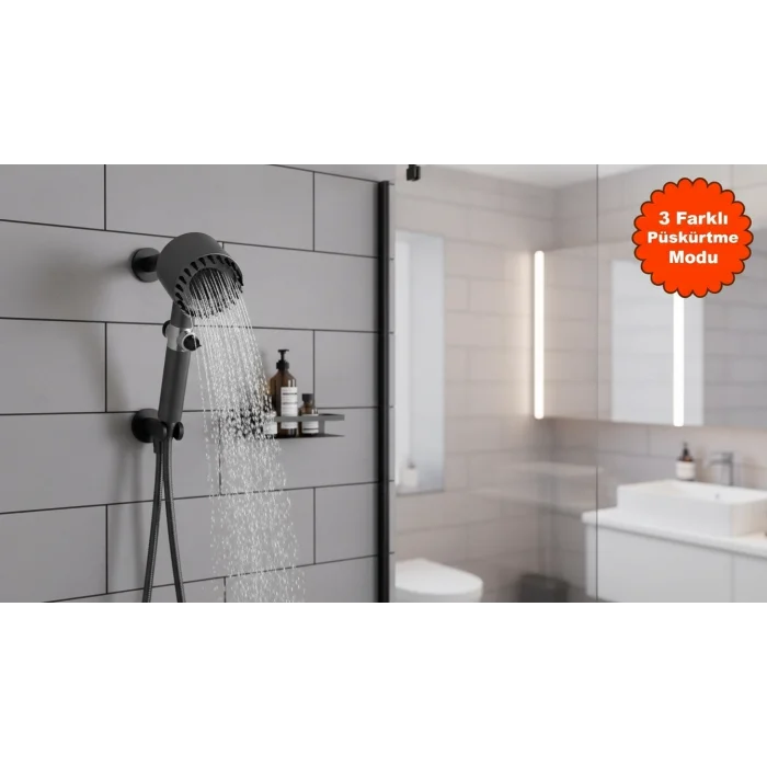 Lux 3 Fonksiyonlu Banyo Duş Başlığı Filtreli Kireç Önleyici Turbo Yüksek Basınçlı M