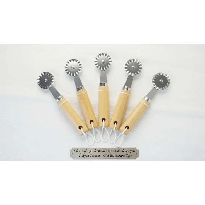 italyan tasarım Bambu Saplı Metal Pizza Dilimleyici 5 adet otel resteurant cafe