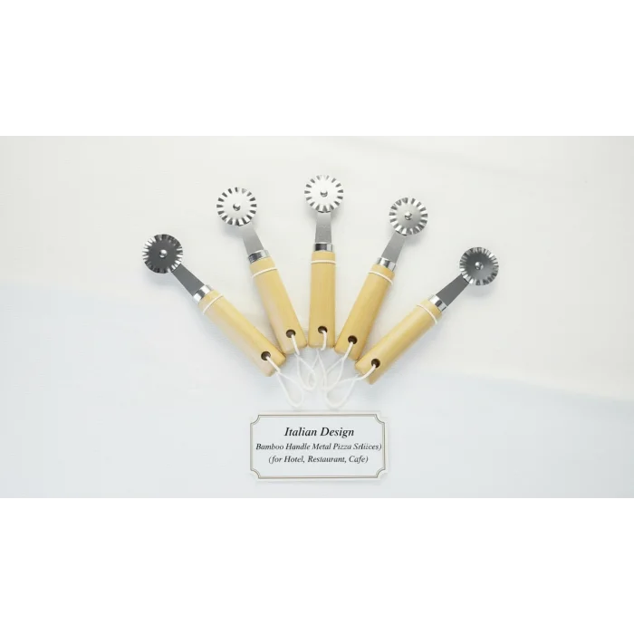 italyan tasarım Bambu Saplı Metal Pizza Dilimleyici 5 adet otel resteurant cafe