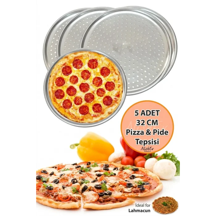 Nishev Premium 32cm Delikli Pizza, Lahmacun & Pide Tepsisi Seti – 5 Parça