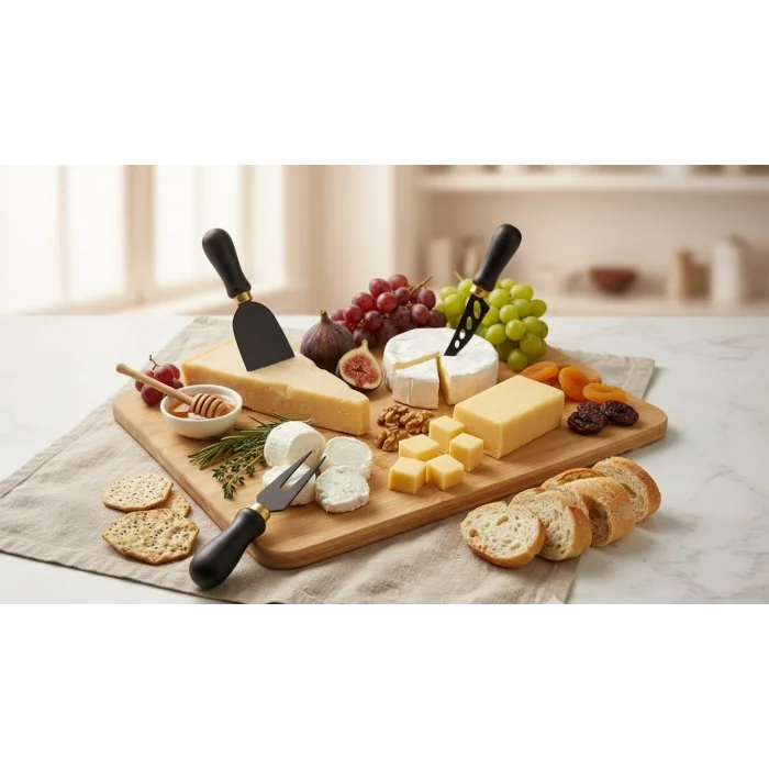 italyan tasarım 3’lü Lüks Peynir Bıçak Seti – Siyah/Altın Şıklık