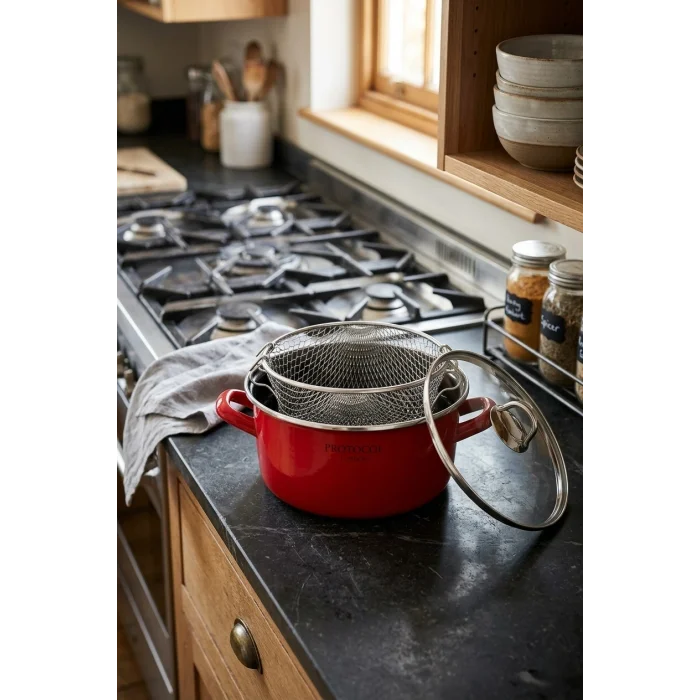 Prestij 22 cm Emaye Fritöz Kızartma Tenceresi – 3,5 L – Kırmızı