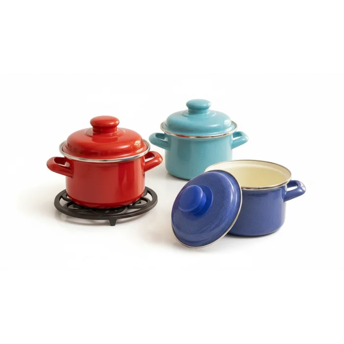 italyan tasarım Emaye Mini Tencere Seti – 12cm 900ml 2-Renk Alana 1 adet-bedava, Lüks ve Çevre Dostu