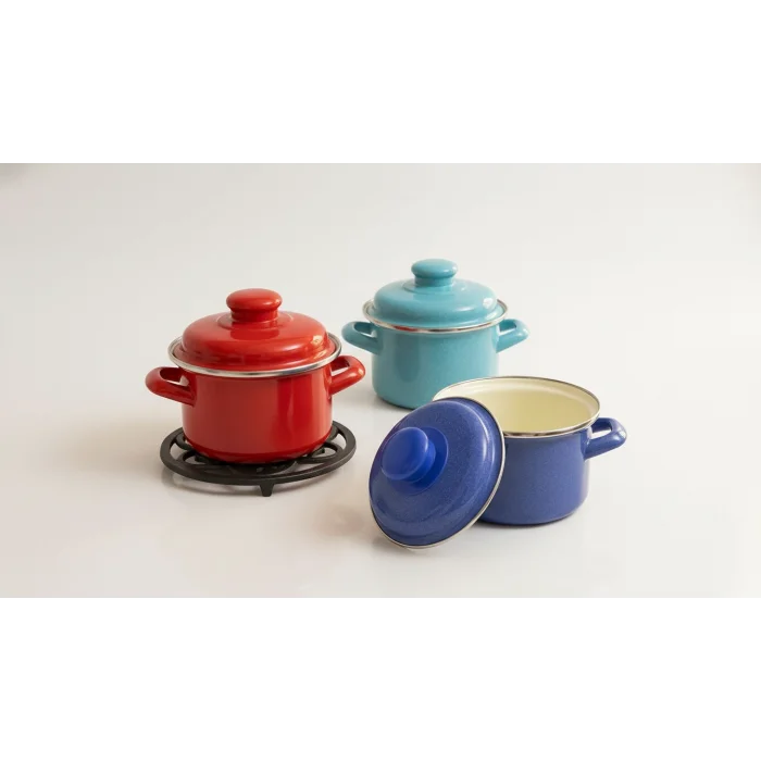 italyan tasarım Emaye Mini Tencere Seti – 12cm 900ml 2-Renk Alana 1 adet-bedava, Lüks ve Çevre Dostu