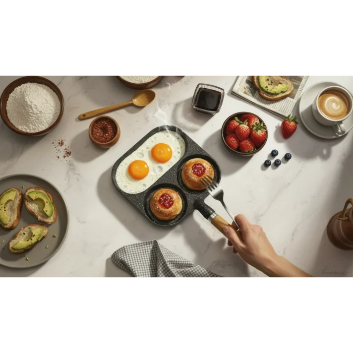 Premium Granit Döküm Çok Bölmeli Pancake & Yumurta Tavası