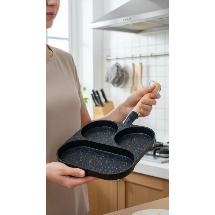 Premium Granit 3Bölmeli Döküm Omlet & Krep Tava Seti