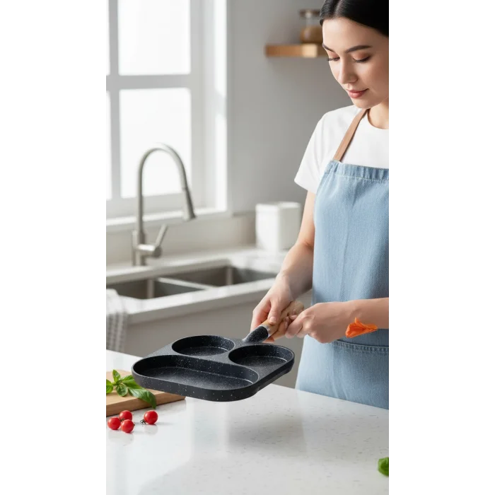 Premium Granit 3Bölmeli Döküm Omlet & Krep Tava Seti