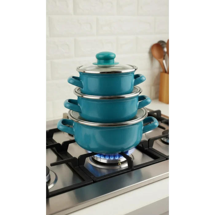 Protocol London 12/14/16 cm Mini Emaye Tencere Seti – Şık Çevre Dostu Çoklu Ocak Uyumu