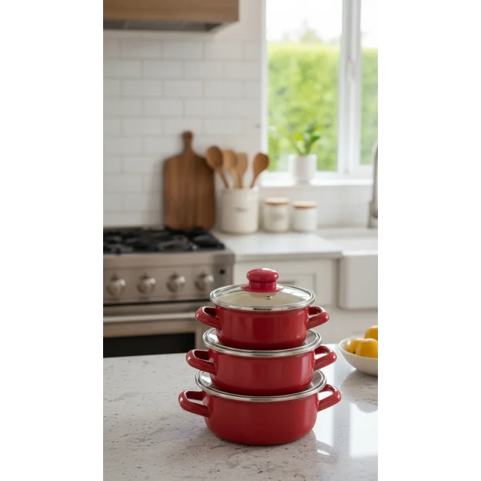 Protocol London 12/14/16 cm Lüks Mini Emaye Tencere ve Saklama Kabı Seti