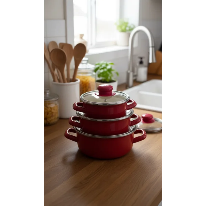 Protocol London 12/14/16 cm Lüks Mini Emaye Tencere ve Saklama Kabı Seti