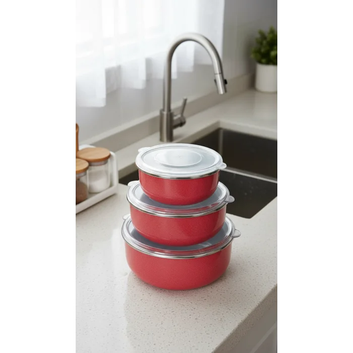 Zarif Italyan 3lü Emaye Saklama Kabı Seti 14/16/18 Cm