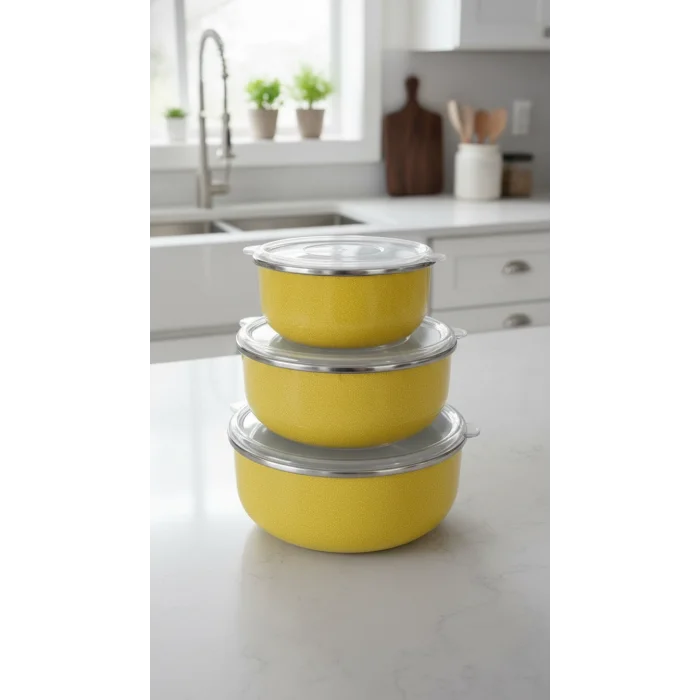 Prestijli Italyan Emaye 3lü Saklama Seti – 14/16/18 cm