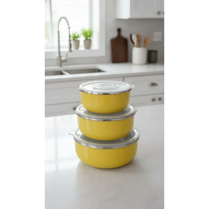 Prestijli Italyan Emaye 3lü Saklama Seti – 14/16/18 cm