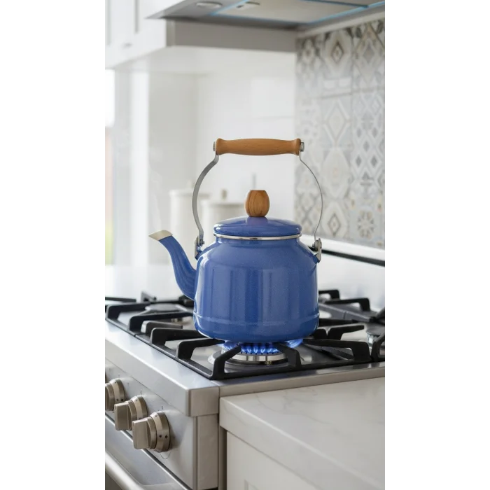 İtalyan Lüks Ahşap Kulp Çaydanlık – 2,5 Litre Mavi