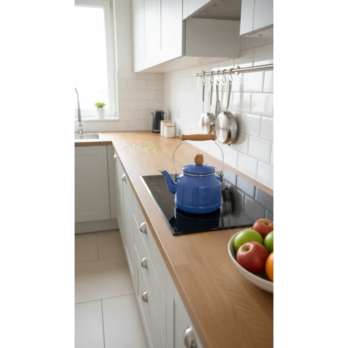 İtalyan Lüks Ahşap Kulp Çaydanlık – 2,5 Litre Mavi