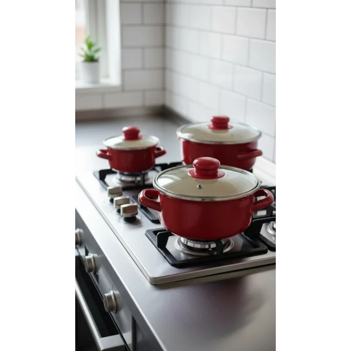 Protocol London Premium Mini Emaye Tencere Seti – Kırmızı 12/14/16 cm
