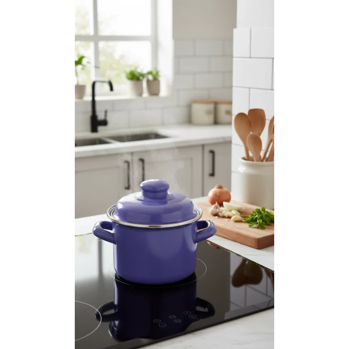 Emaye Premium Mini Derin Tencere – 12 cm / 900 ml – Mavi