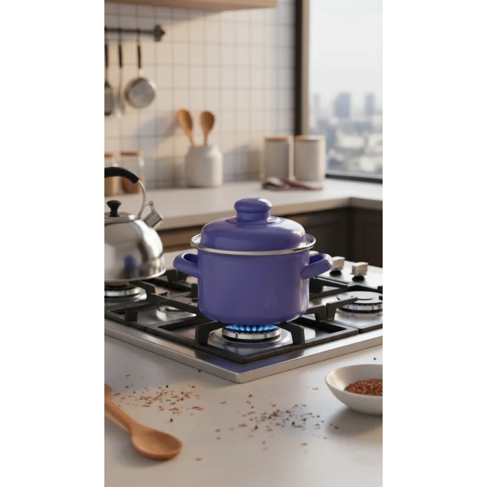 Emaye Premium Mini Derin Tencere – 12 cm / 900 ml – Mavi