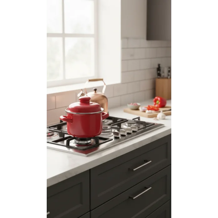 Emaye Lüks Mini Derin Tencere 12 cm – Kırmızı Şıklık