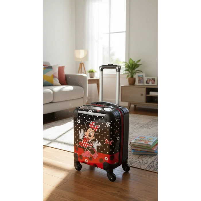 Kız Çocuklar İçin Ultra Hafif ABS Çizgi Karakter Kabin Boy Valiz – Siyah-Kırmızı Tasarım