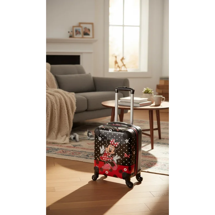 Kız Çocuklar İçin Ultra Hafif ABS Çizgi Karakter Kabin Boy Valiz – Siyah-Kırmızı Tasarım
