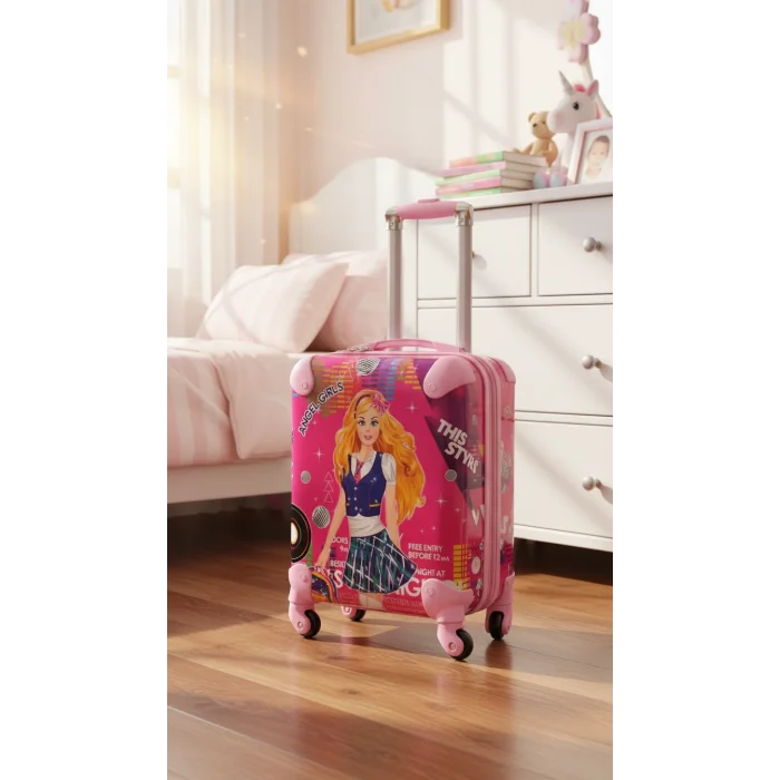 Premium Pembe Kız Çocuk Valizi – ABS 360° Dönüşlü Lüks Model