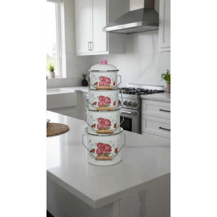 Lüks İtalyan Ebru Emaye Yoğurt ve Tahıl Seti