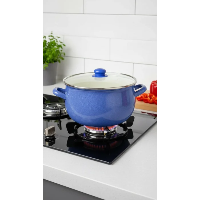 Emaye Premium 5.5 Litre Yoğurt Bombeli Tencere – 24 cm – Mavi
