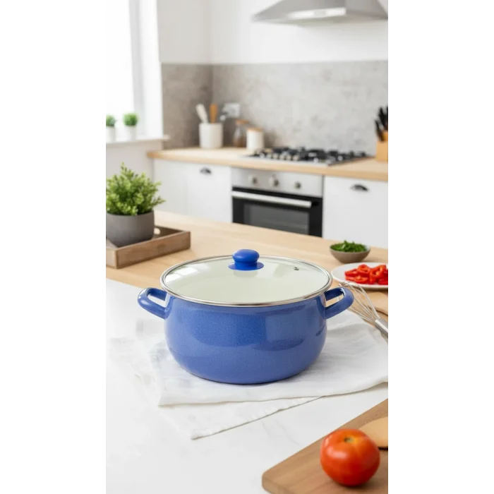 Emaye Premium 5.5 Litre Yoğurt Bombeli Tencere – 24 cm – Mavi