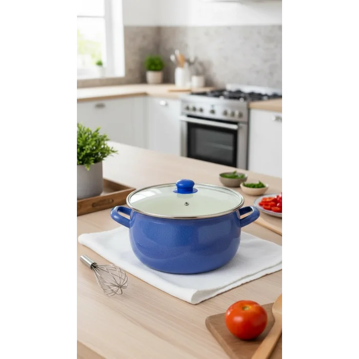 Emaye Premium 5.5 Litre Yoğurt Bombeli Tencere – 24 cm – Mavi