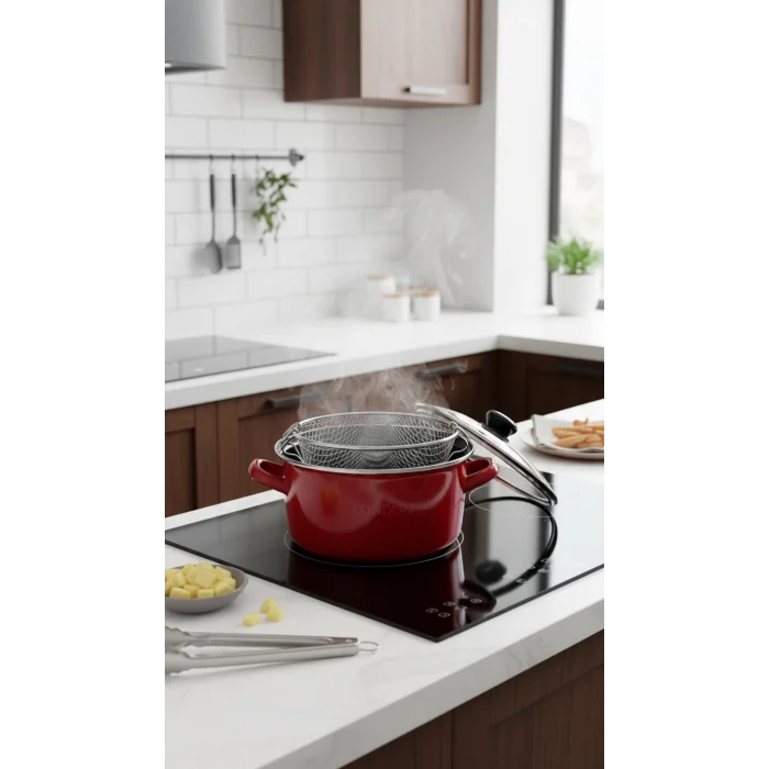 Prestij 22 cm Emaye Fritöz Kızartma Tenceresi – 3,5 L – Kırmızı