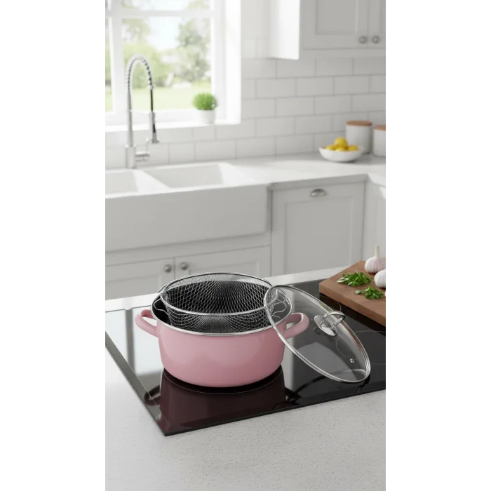 Pembe Lüks 26 cm Kızartma Tenceresi – 4,5 Lt – Yüksek Performanslı Yapışmaz