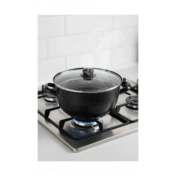 Lüks Emaye Kızartma Tenceresi Siyah 24 cm – 4.5L