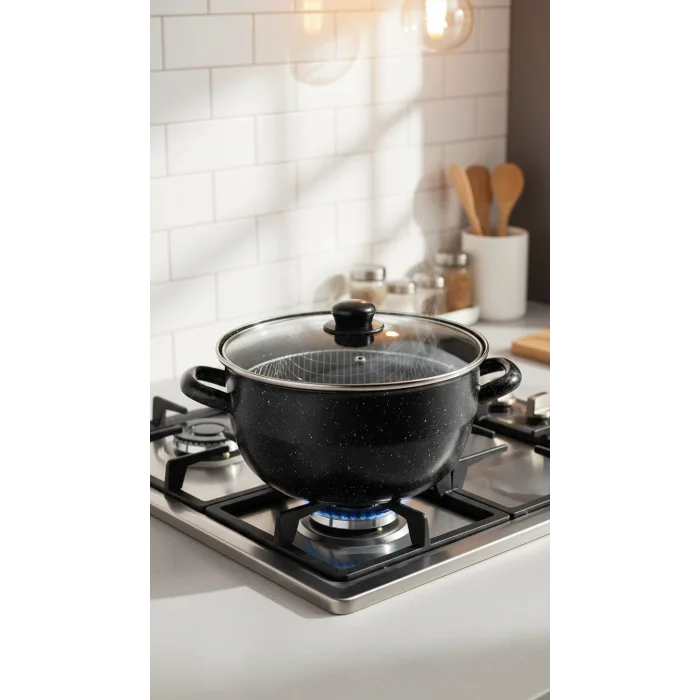 Lüks Emaye Kızartma Tenceresi Siyah 24 cm – 4.5L