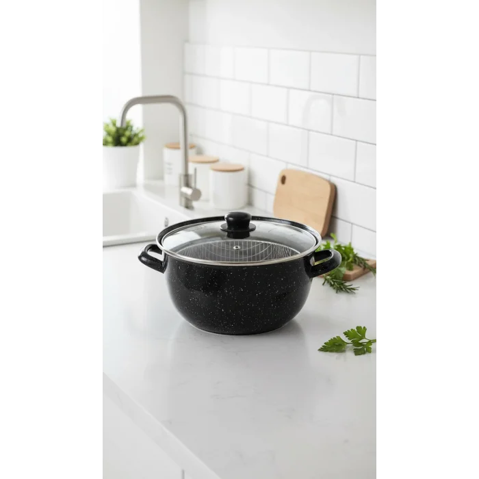 Lüks Emaye Kızartma Tenceresi Siyah 24 cm – 4.5L