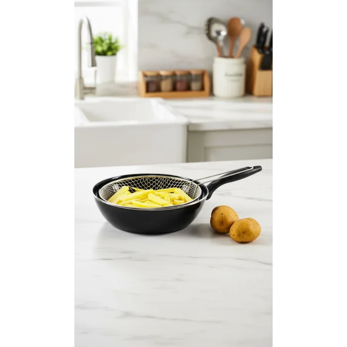 Lüx Elite 26 cm Lüks Fritöz Kızartma Tavası – Siyah Şıklık