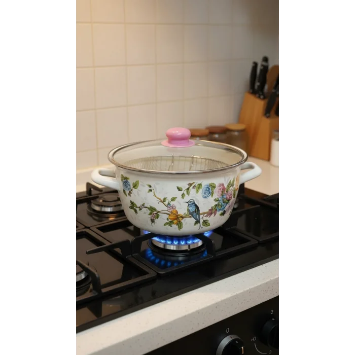 Torino Mavi Kuş Eksklüzif 22 cm Emaye Kızartma Tenceresi
