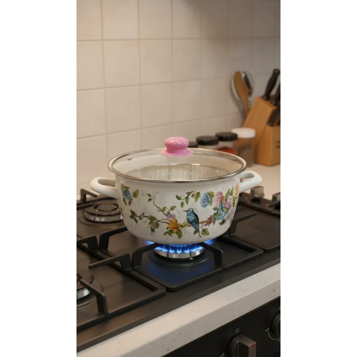 Torino Mavi Kuş Eksklüzif 22 cm Emaye Kızartma Tenceresi